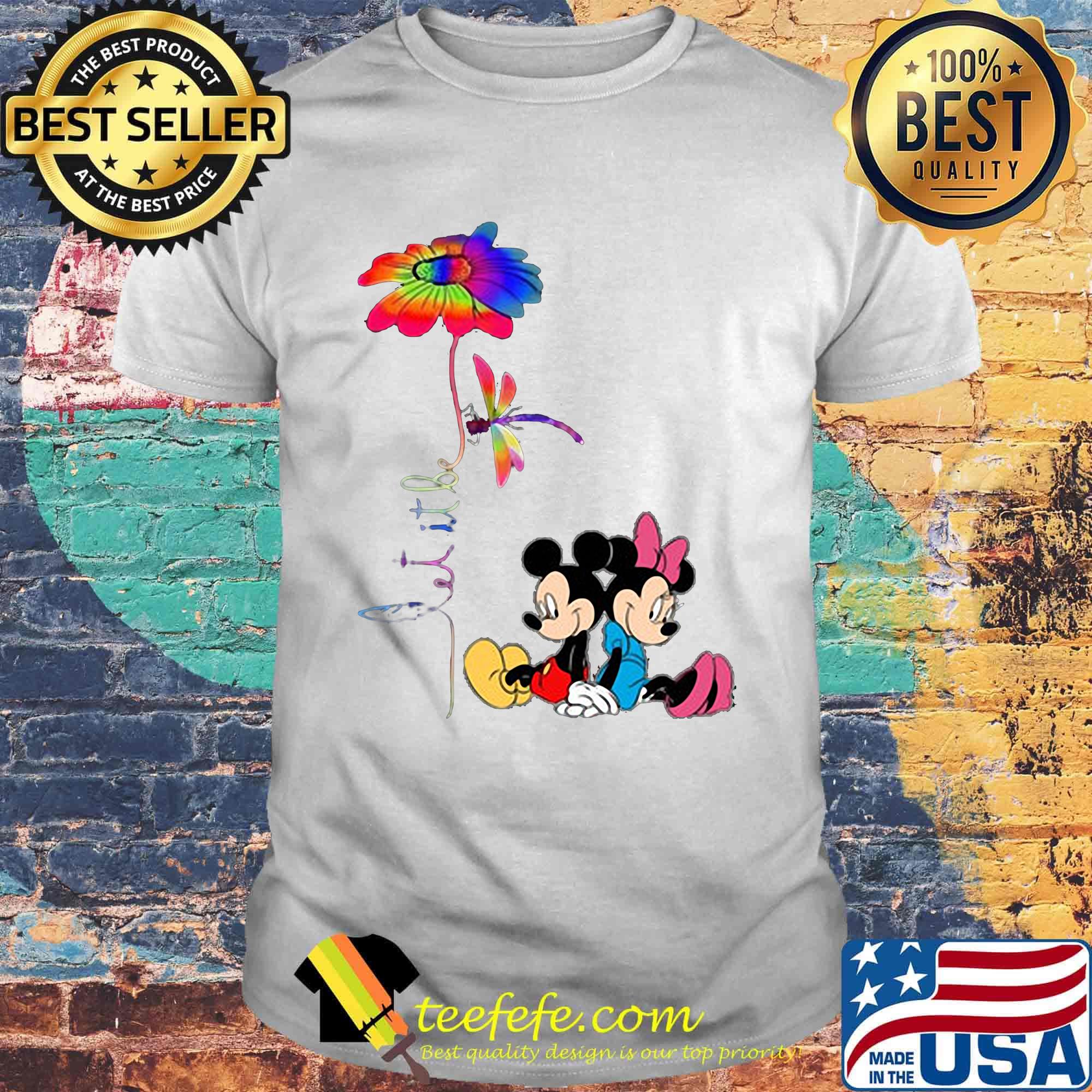 Mickey Mouse Let it be Flower and Dragonfly shirt