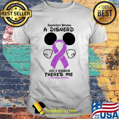 Mickey mouse somewhere between a disnerd and a warrior there's me fibromyalgia awareness shirt
