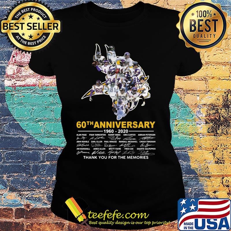 Minnesota vikings 60th anniversary 1960 2020 thank you for the memories signatures s Ladies tee Minnesota vikings 60th anniversary 1960 2020 thank you for the memories signatures s Ladies tee