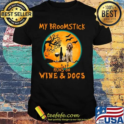 My broomstick runs on wine and dogs moon halloween shirt