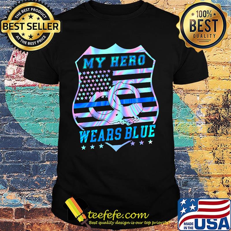 My hero wears blue american flag independence day shirt