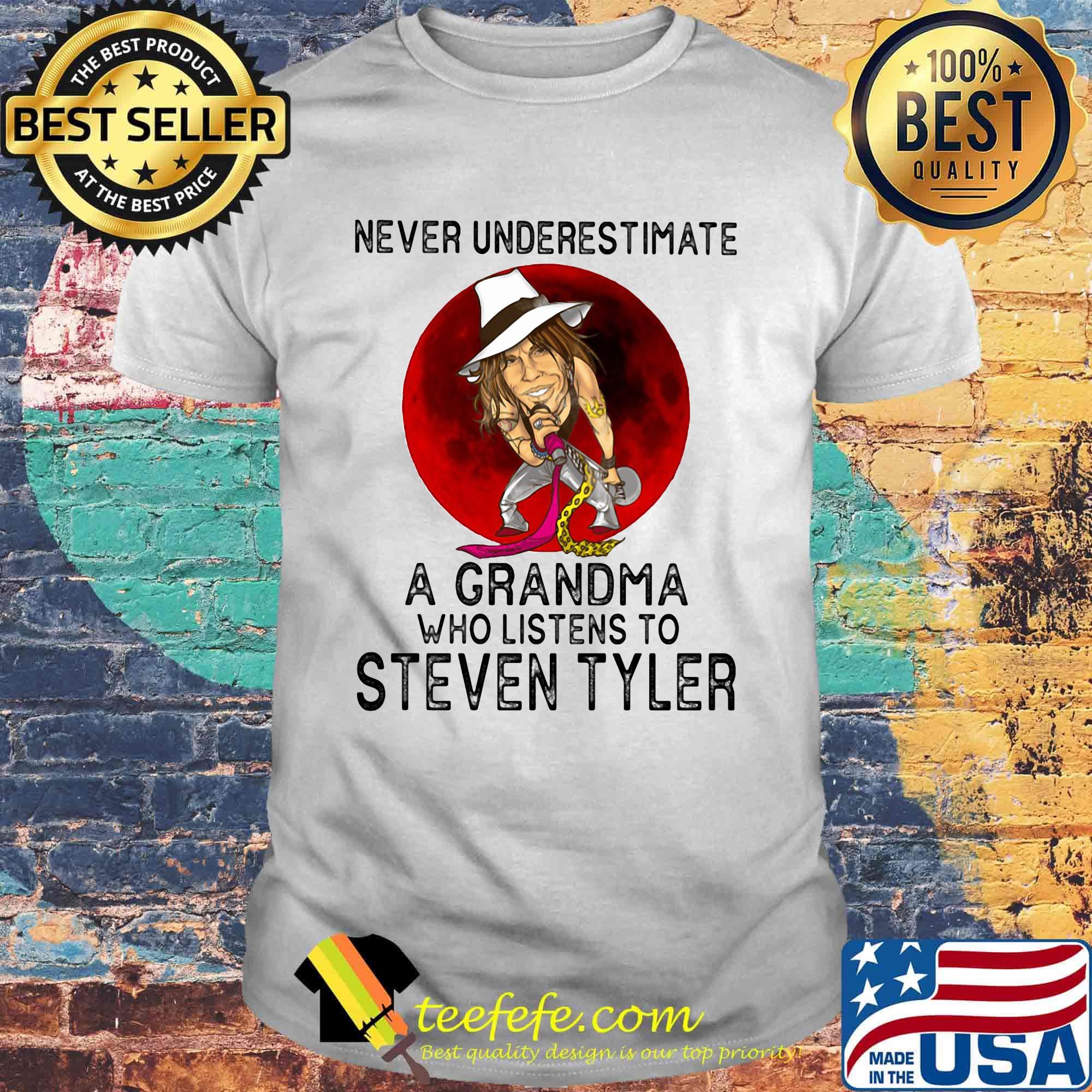 Never underestimate a grandma who listens to steven tyler sunset shirt