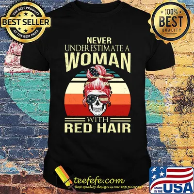 Never Underestimate A Woman With Red Hair Skullcap Glasses UAS Vintage Retro Shirt