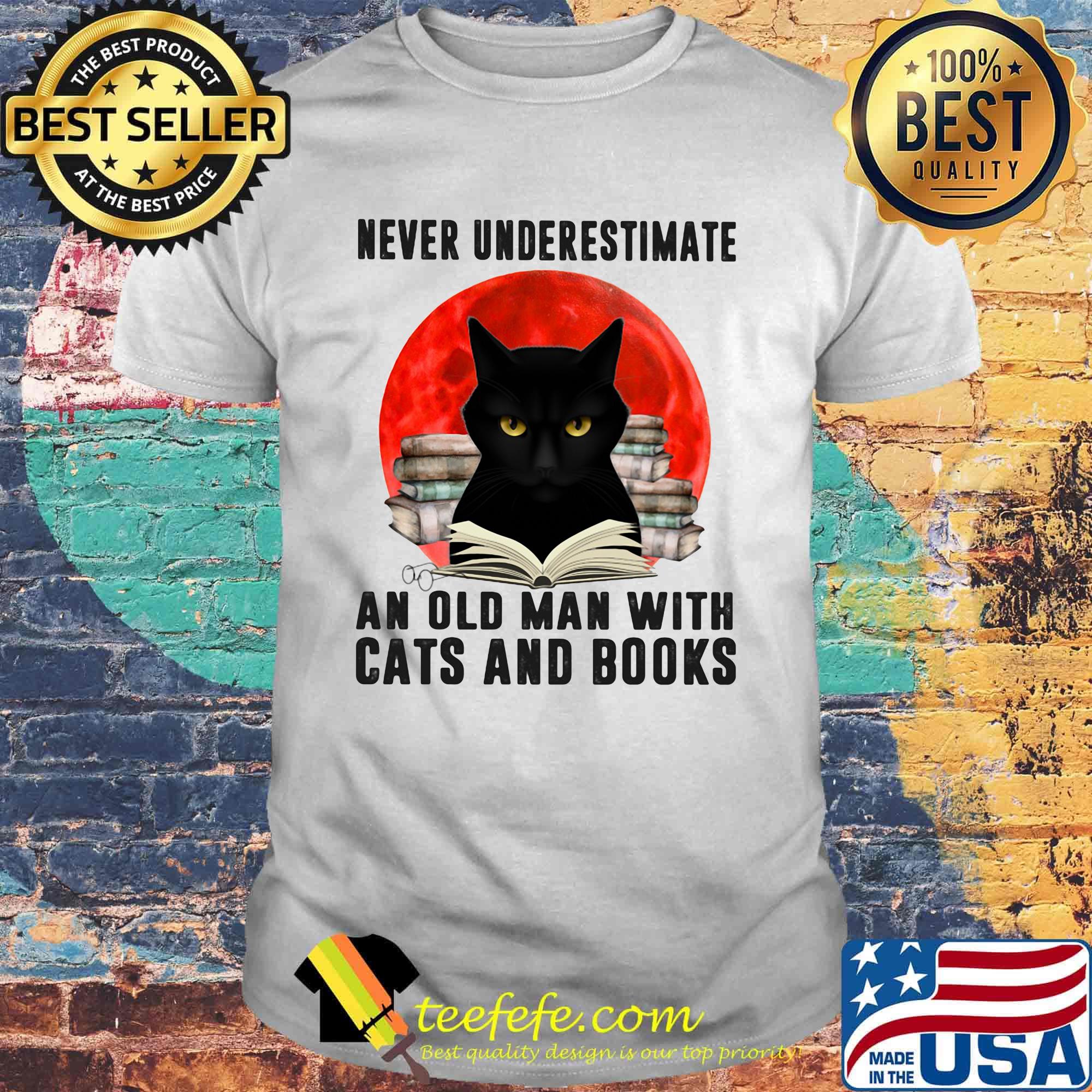 Never underestimate an old man with cats and books moon blood shirt