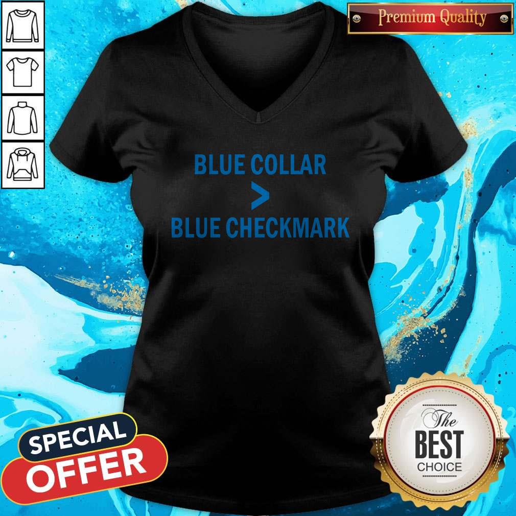 Nice Blue Collar Blue Checkmark Shirt