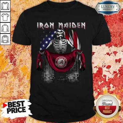 Nice Skeleton Iron Maiden Alabama Crimson Tide Logo American Flag Independence Day Shirt