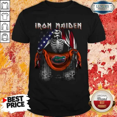 Nice Skeleton Iron Maiden Florida Gators Logo American Flag Independence Day Shirt