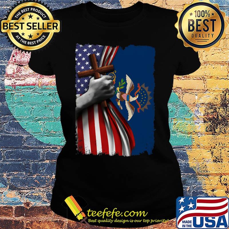 North dakota american flag cross happy independence day s Ladies tee North dakota american flag cross happy independence day s Ladies tee
