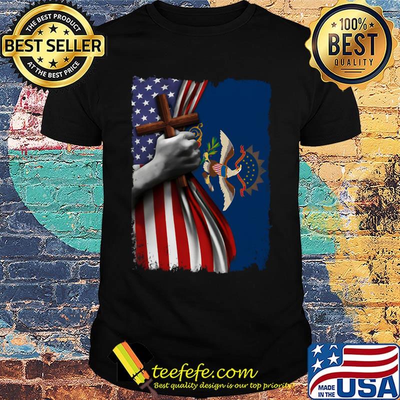 North dakota american flag cross happy independence day shirt