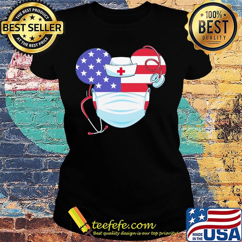 Nurse mickey mouse mask stethoscope american flag independence day s Ladies tee Nurse mickey mouse mask stethoscope american flag independence day s Ladies tee