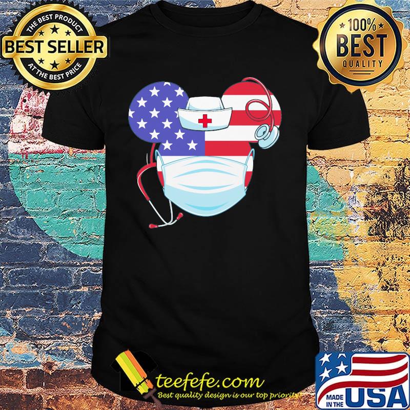 Nurse mickey mouse mask stethoscope american flag independence day shirt