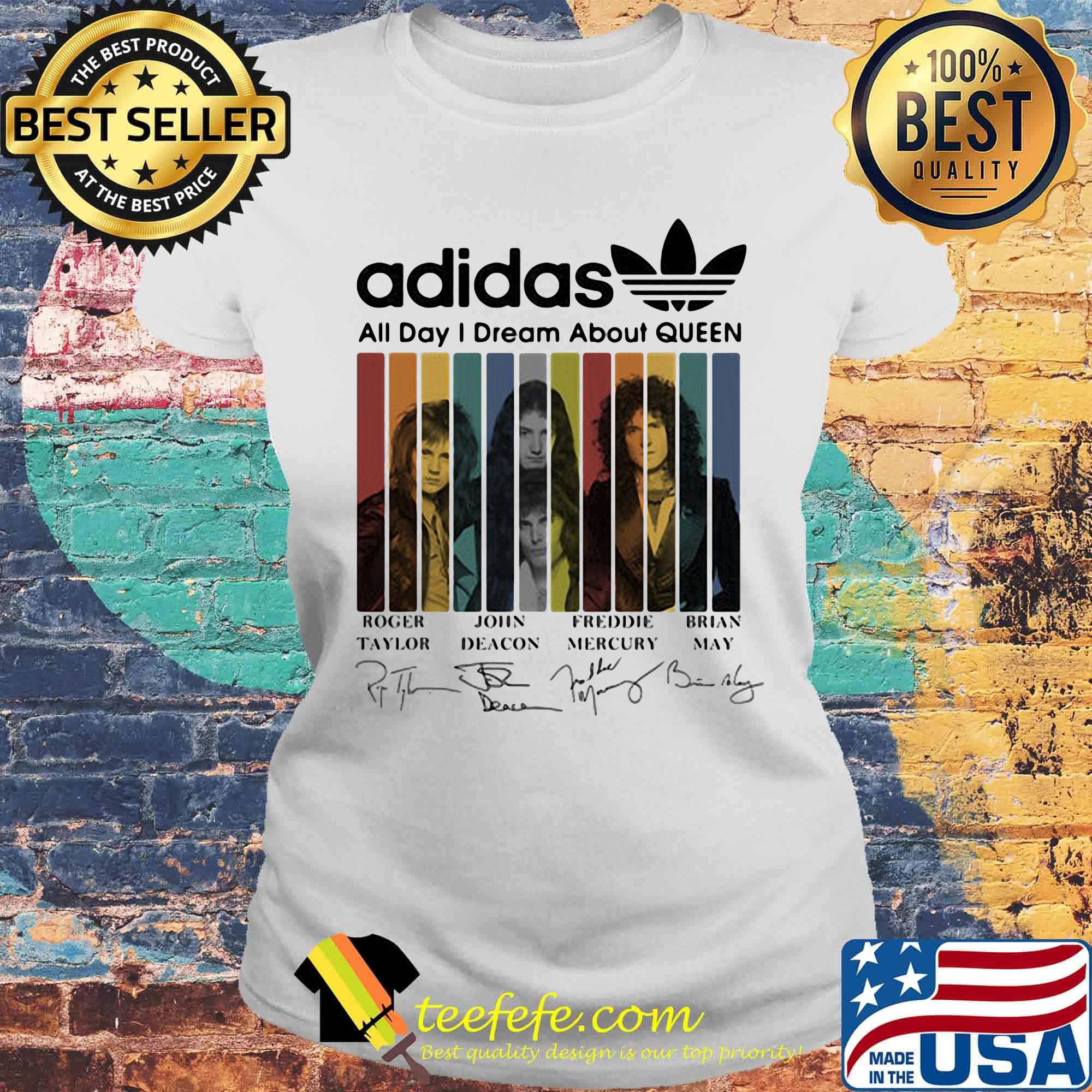 Official Adidas All day I dream about Queen Band Signatures s Laides tee Official Adidas All day I dream about Queen Band Signatures s Laides tee