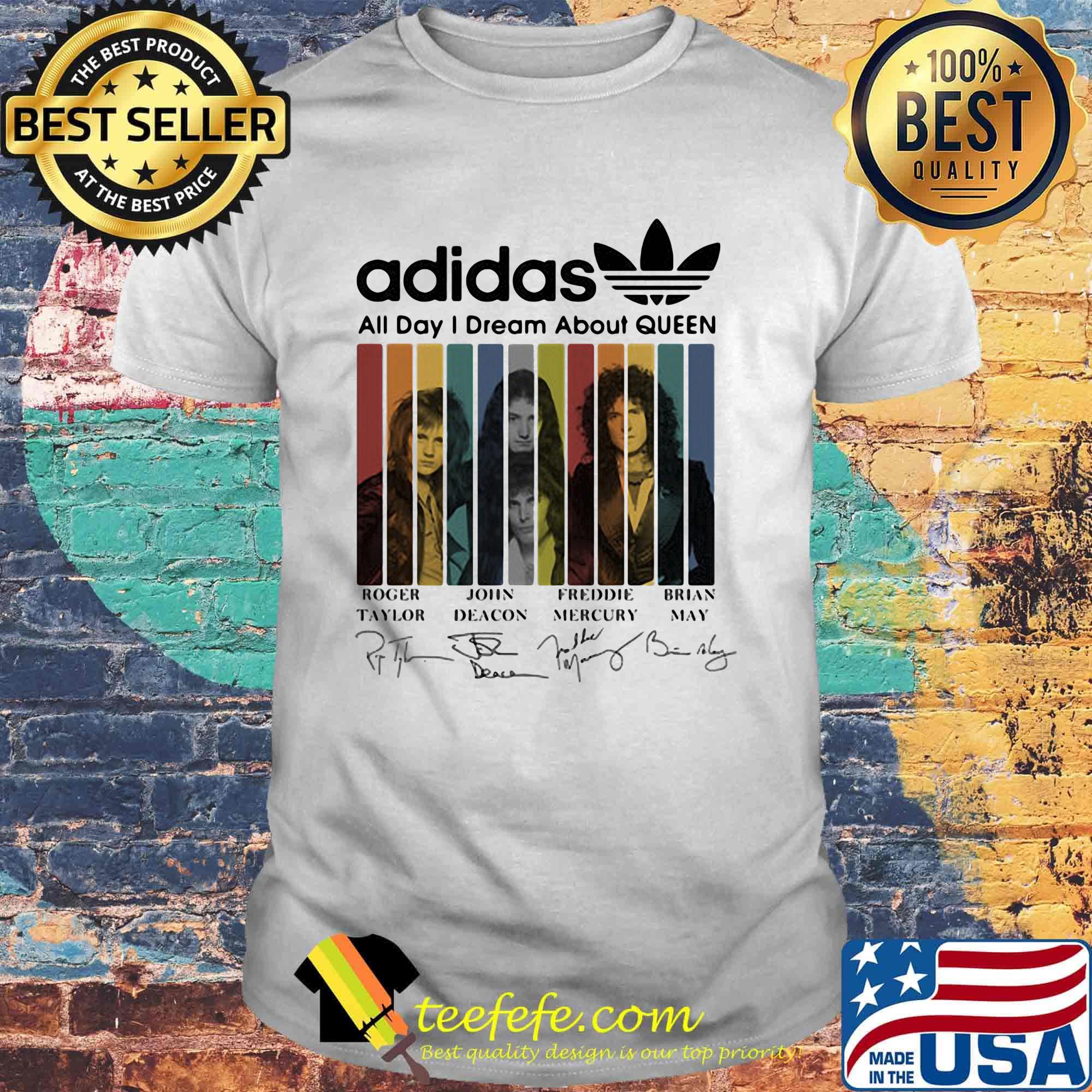 Official Adidas All day I dream about Queen Band Signatures shirt