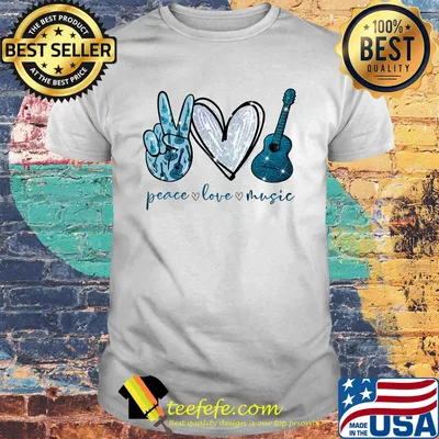 Peace love music hand love guitar blue shirt