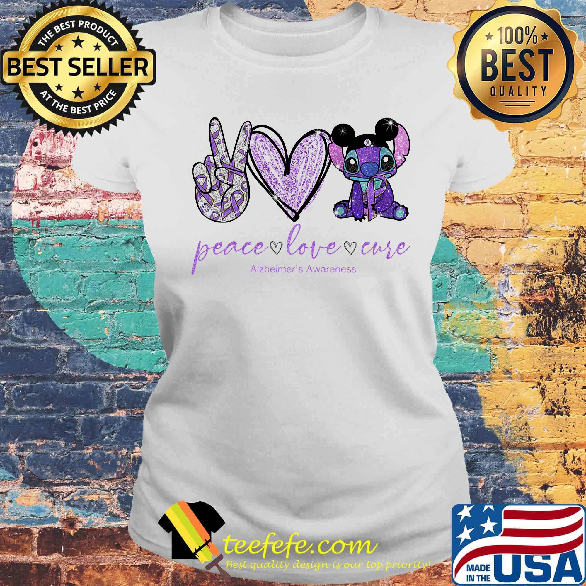 Peace love stitch alzheimer awareness s Laides tee Peace love stitch alzheimer awareness s Laides tee