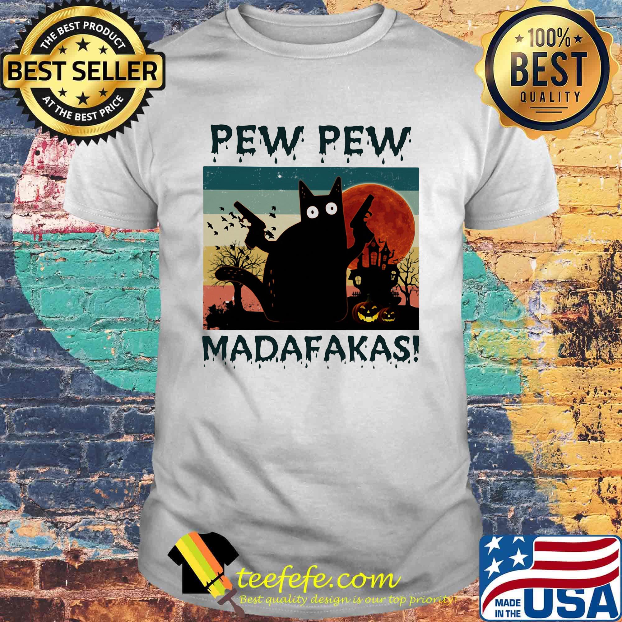 Pew pew madafakas cat sunset gun vintage retro shirt Pew pew madafakas cat sunset gun vintage retro shirt
