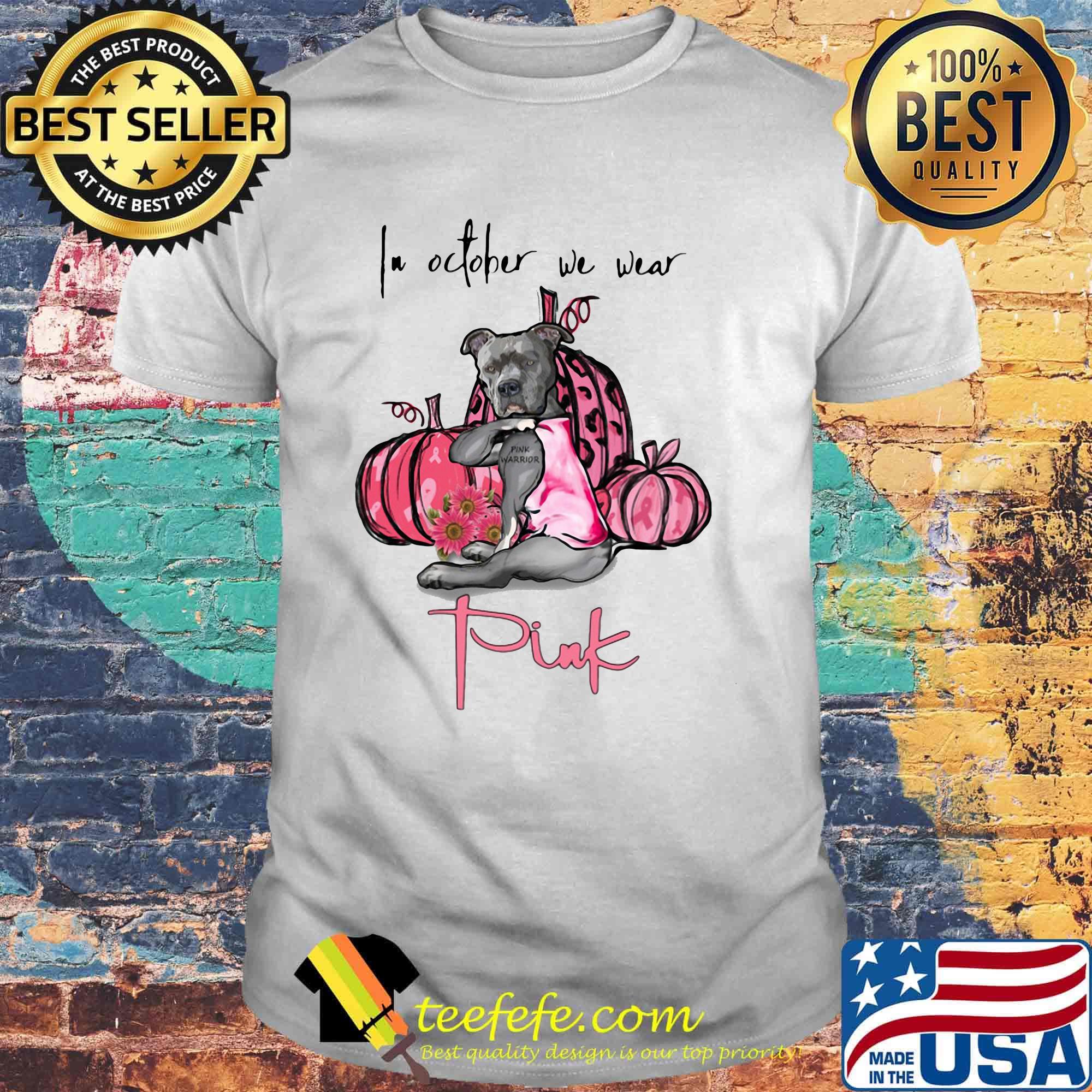 Pitbull in october we wear pink flower pumpkin shirt