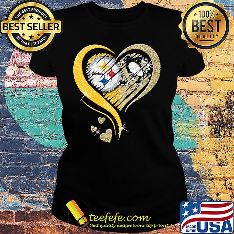 Pittsburgh steelers and pittsburgh penguins hearts diamond s Ladies tee Pittsburgh steelers and pittsburgh penguins hearts diamond s Ladies tee