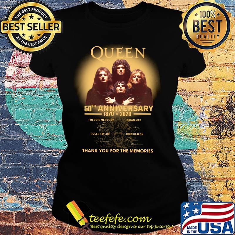 Queen band 50th anniversary 1970 2020 thank you for the memories signatures light s Ladies tee Queen band 50th anniversary 1970 2020 thank you for the memories signatures light s Ladies tee