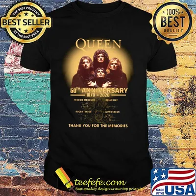 Queen band 50th anniversary 1970 2020 thank you for the memories signatures light shirt