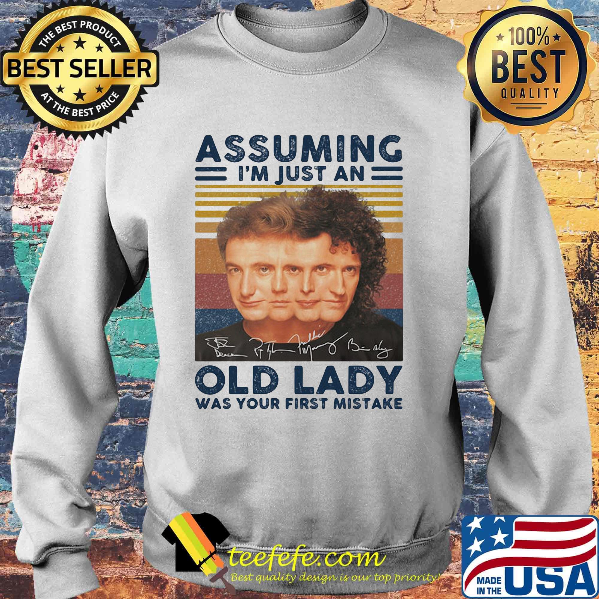 Queen band assuming i'm just an old lady was your first mistake signatures vintage retro s Sweater Queen band assuming i'm just an old lady was your first mistake signatures vintage retro s Sweater
