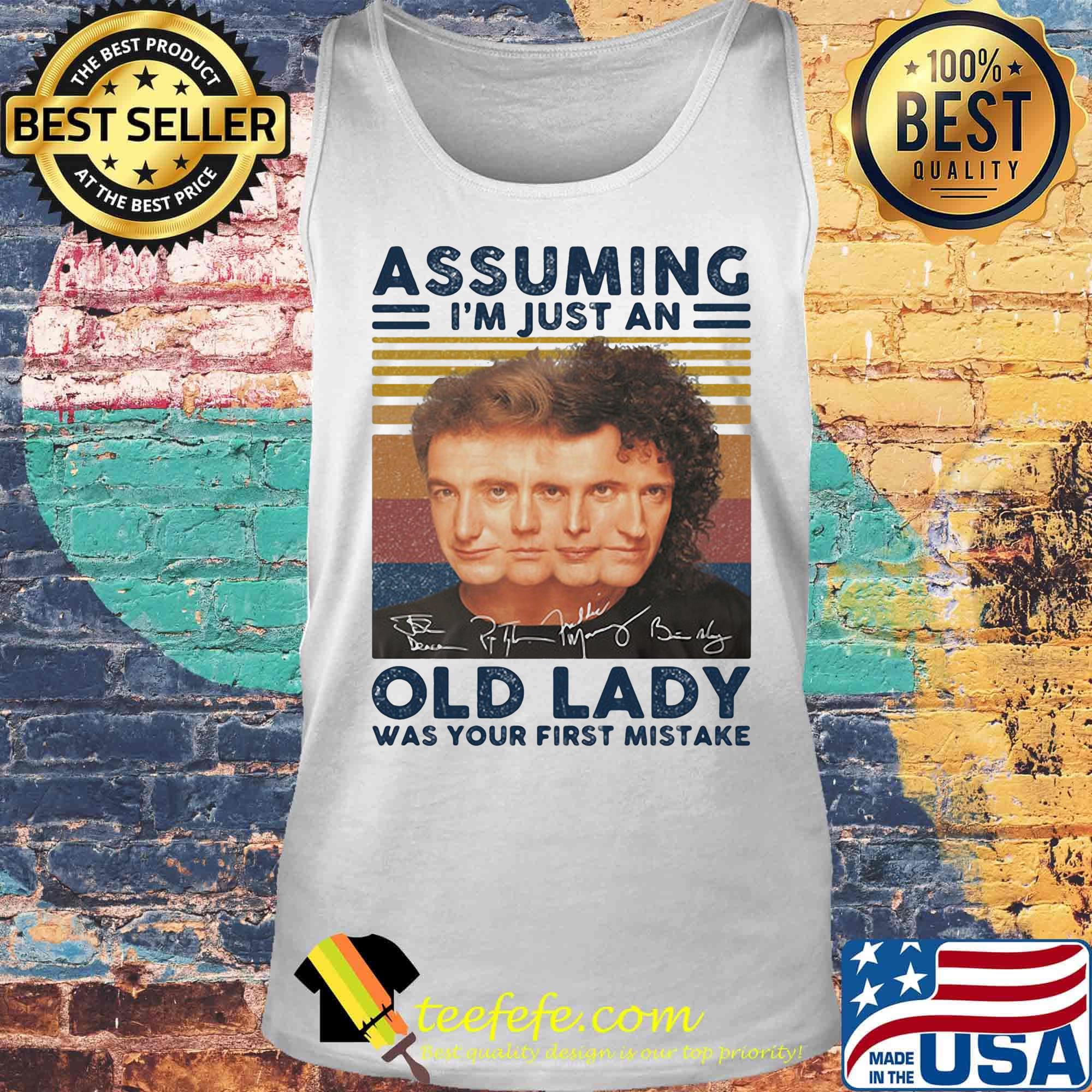 Queen band assuming i'm just an old lady was your first mistake signatures vintage retro s Tank top Queen band assuming i'm just an old lady was your first mistake signatures vintage retro s Tank top