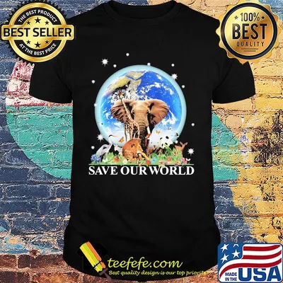 Save Our World Earth Elephants Lion Stork Deer Bird Flower Grass Shirt
