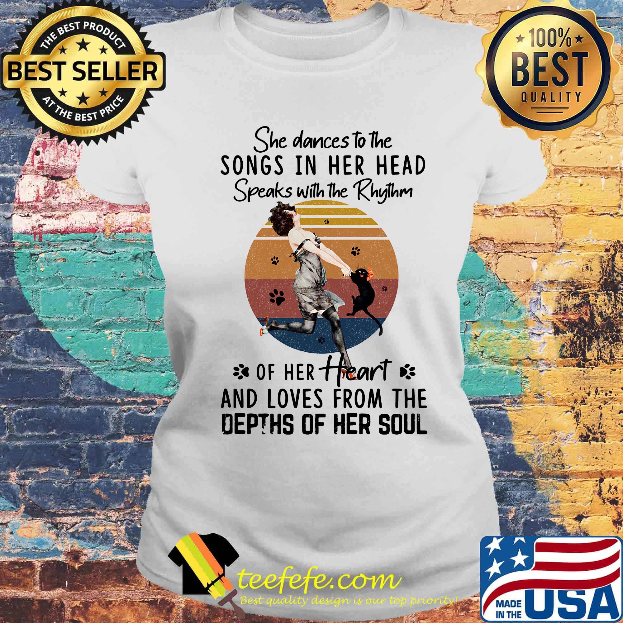 She dances to the songs in her head speaks with the rhythm of her heart and loves from the depths of her soul vintage retro s Laides tee She dances to the songs in her head speaks with the rhythm of her heart and loves from the depths of her soul vintage retro s Laides tee