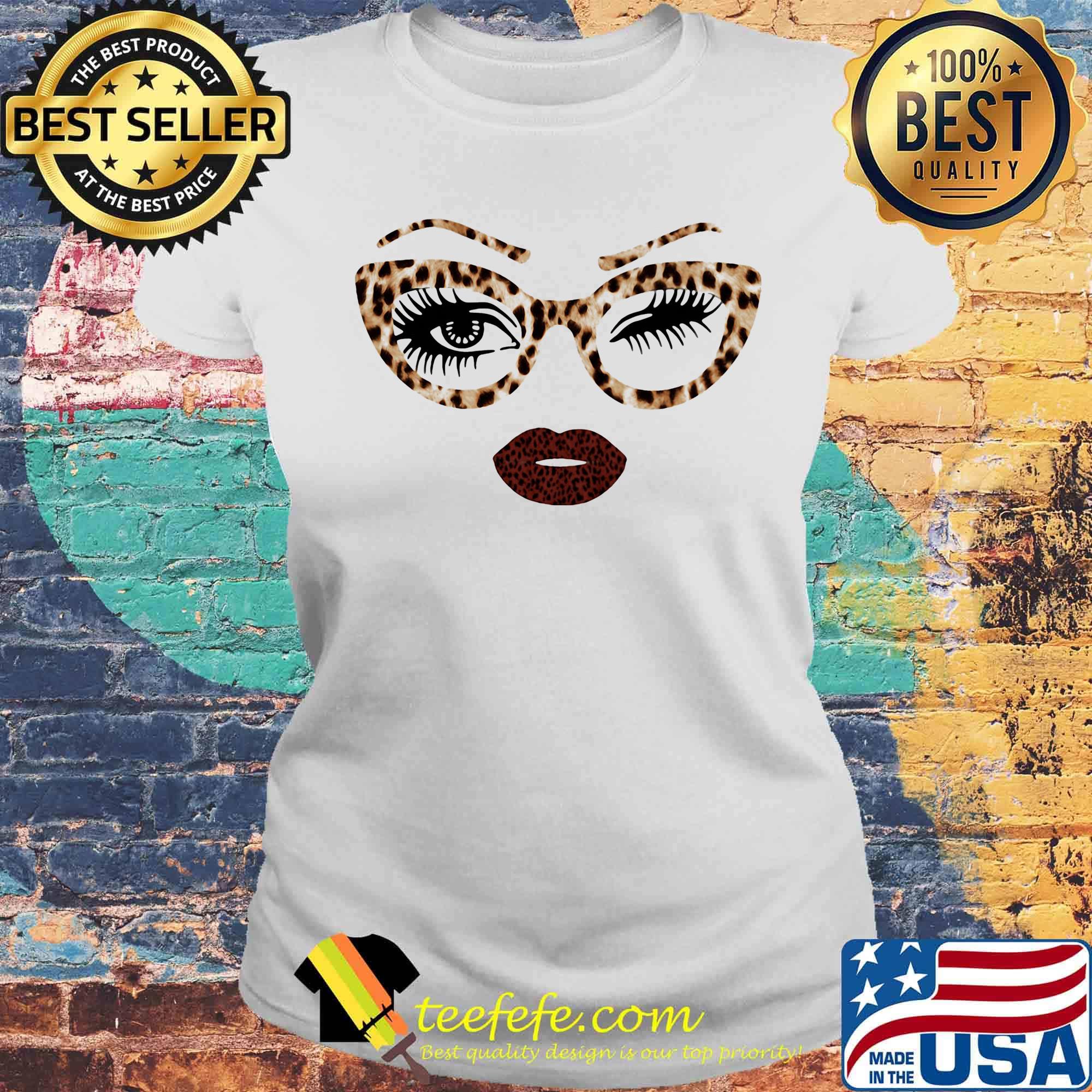 She face glasses leopard skin s Laides tee She face glasses leopard skin s Laides tee