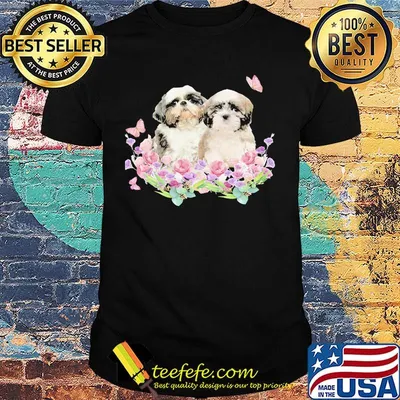 Shih Tzu couple butterfly flowers shirt