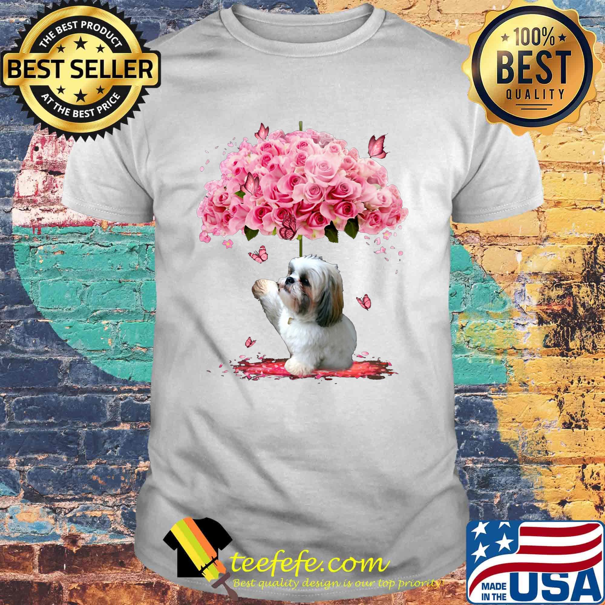 Shih Tzu roses flowers butterfly shirt