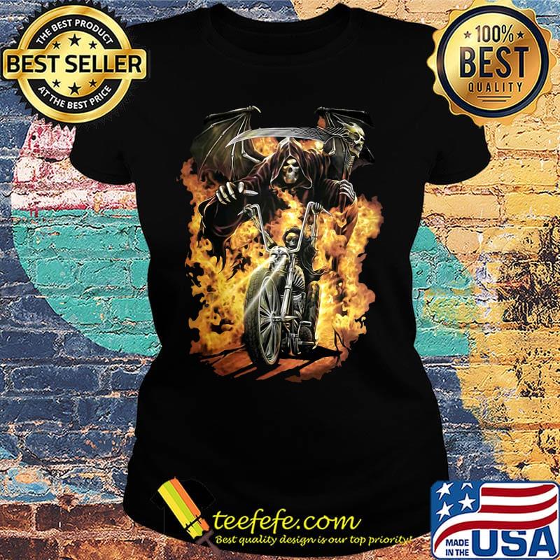 Skeleton death riding motorcycle fire s Ladies tee Skeleton death riding motorcycle fire s Ladies tee
