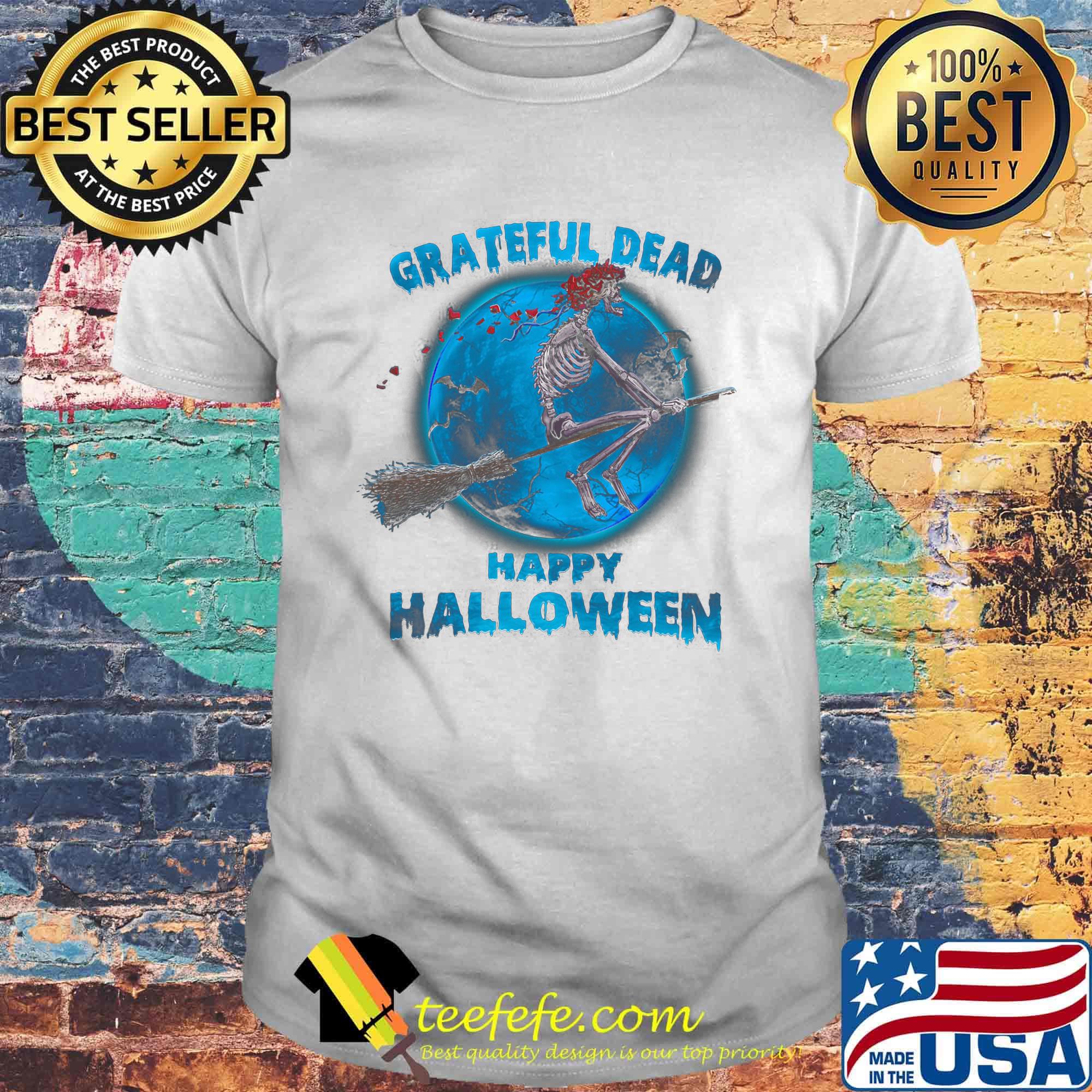 Skeleton witch grateful dead happy halloween shirt