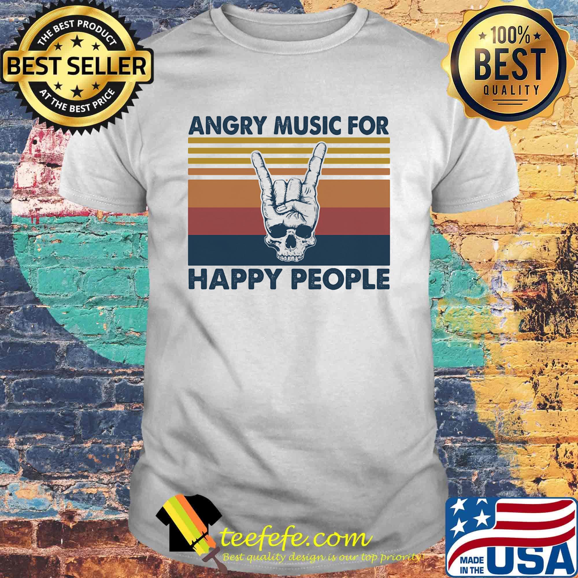 Skull angry music for happy people vintage retro shirt
