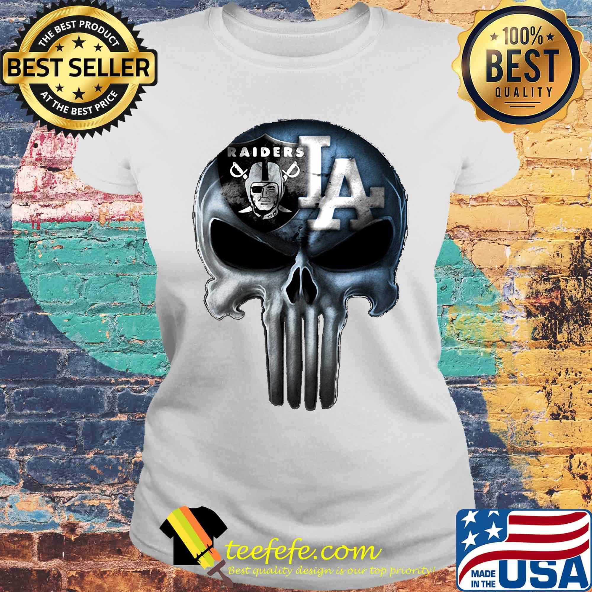 Skull los angeles raiders and los angeles dodgers s Laides tee Skull los angeles raiders and los angeles dodgers s Laides tee