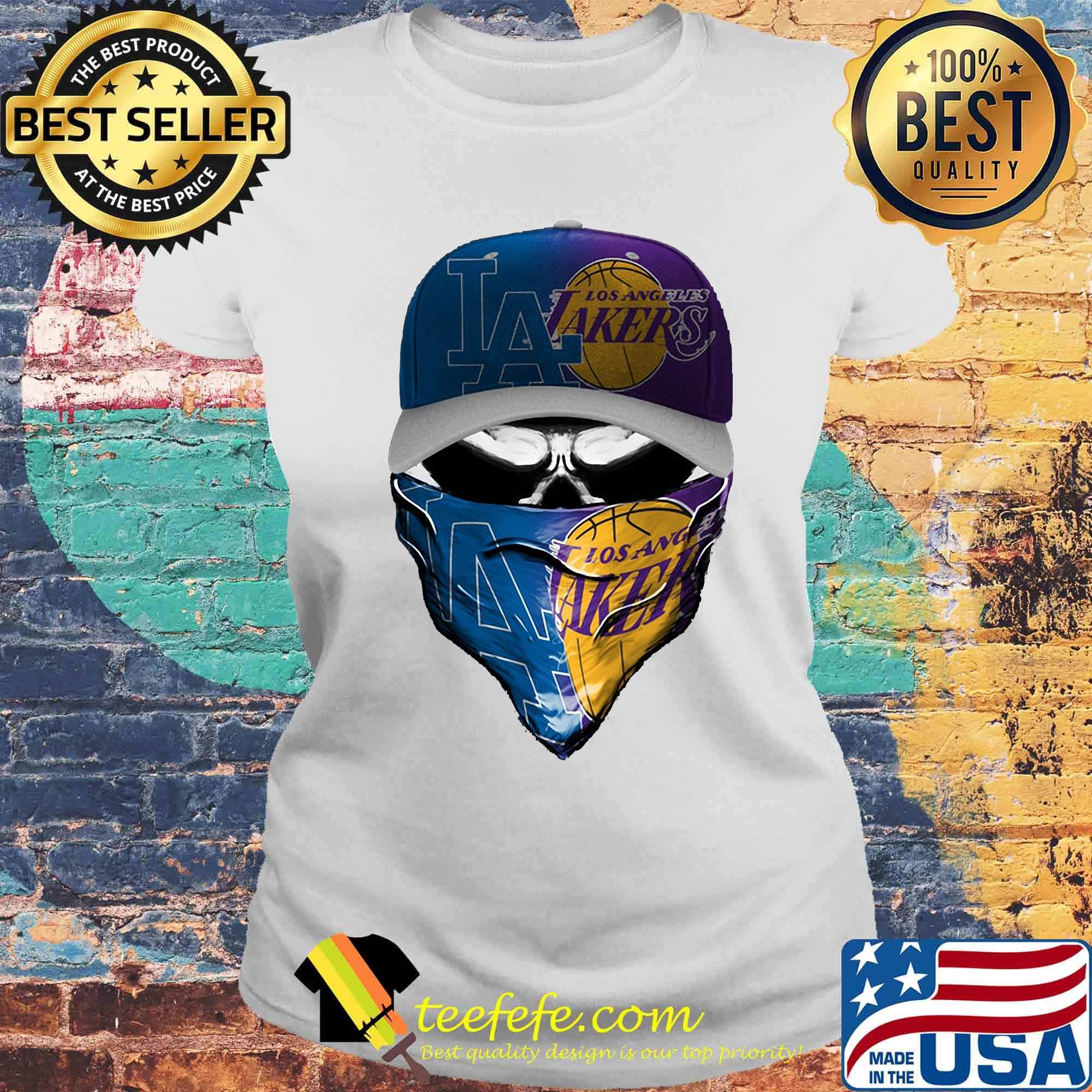 Skull mask los angeles dodgers and los angeles lakers s Laides tee Skull mask los angeles dodgers and los angeles lakers s Laides tee