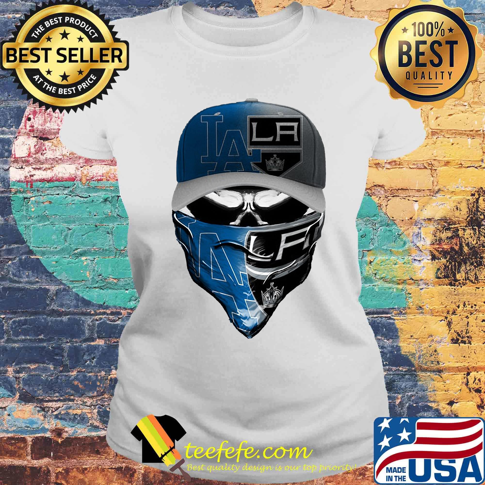 Skull mask los angeles dodgers and los angeles raiders s Laides tee Skull mask los angeles dodgers and los angeles raiders s Laides tee