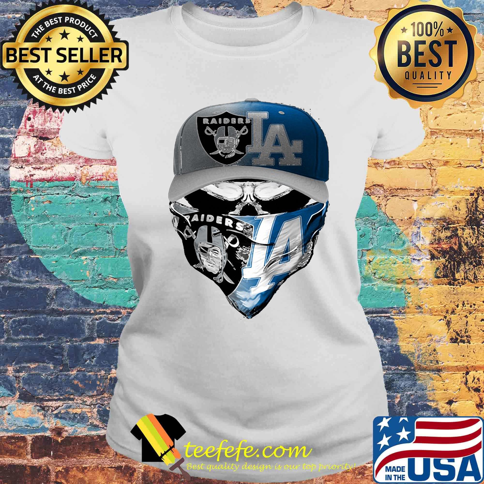 Skull mask los angeles raiders and los angeles dodgers s Laides tee Skull mask los angeles raiders and los angeles dodgers s Laides tee