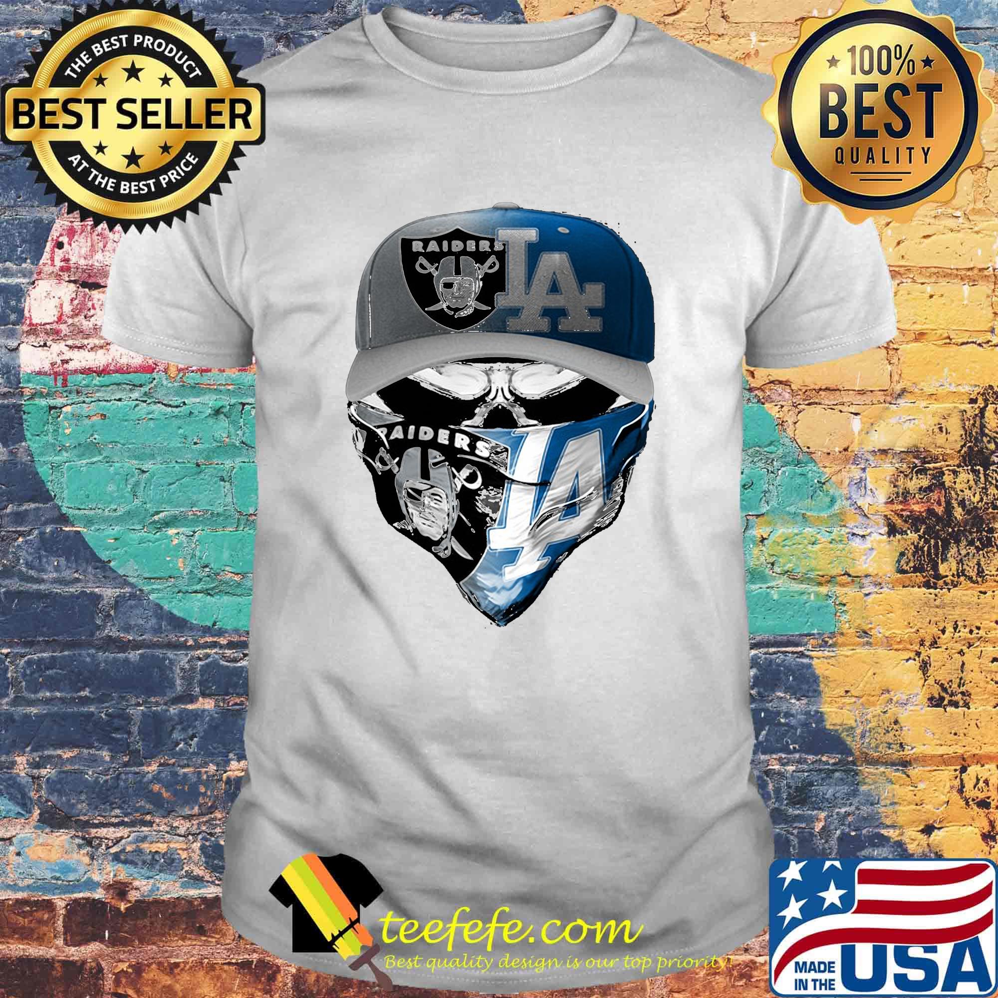 Skull mask los angeles raiders and los angeles dodgers shirt Skull mask los angeles raiders and los angeles dodgers shirt