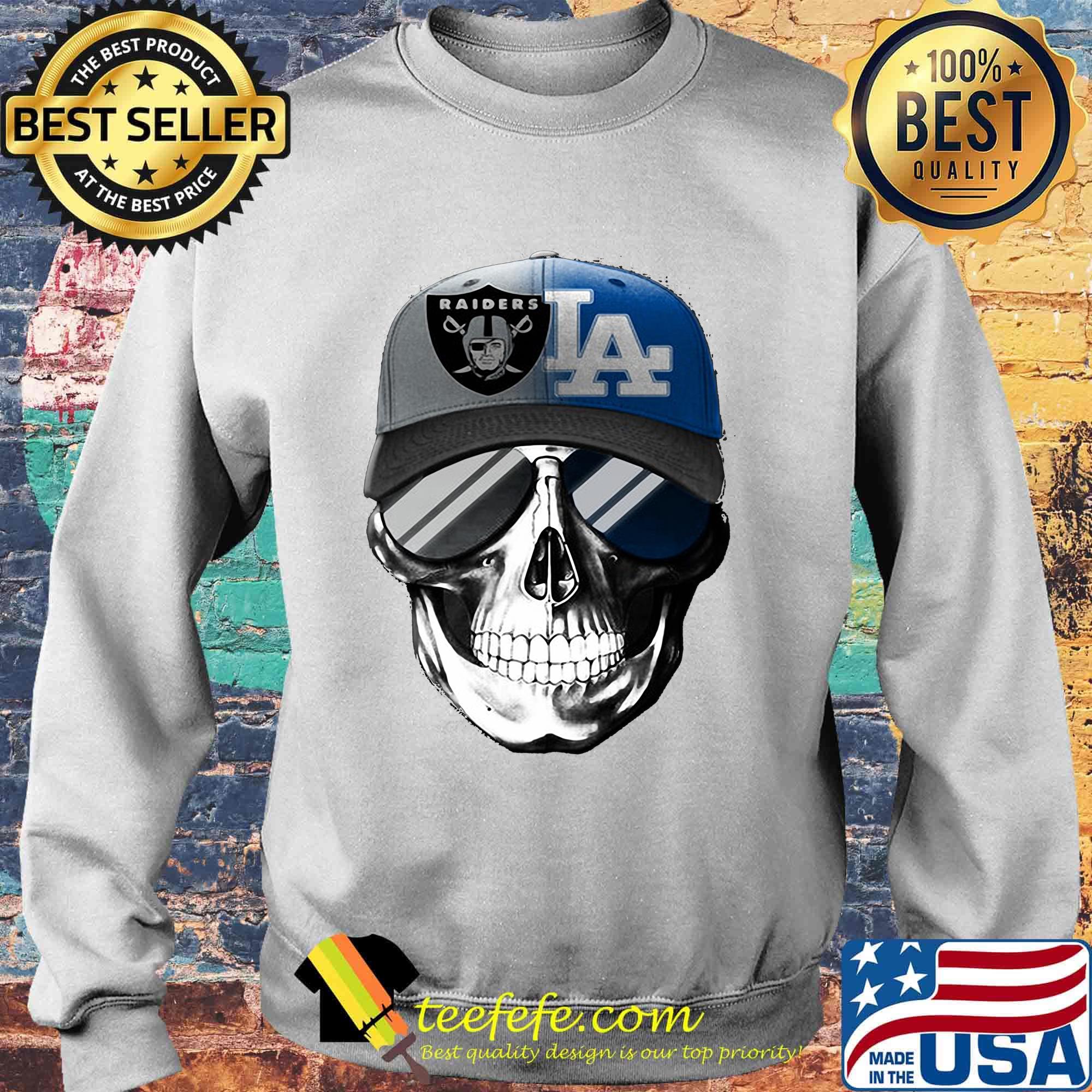 Skull smiling los angeles raiders and los angeles dodgers s Sweater Skull smiling los angeles raiders and los angeles dodgers s Sweater
