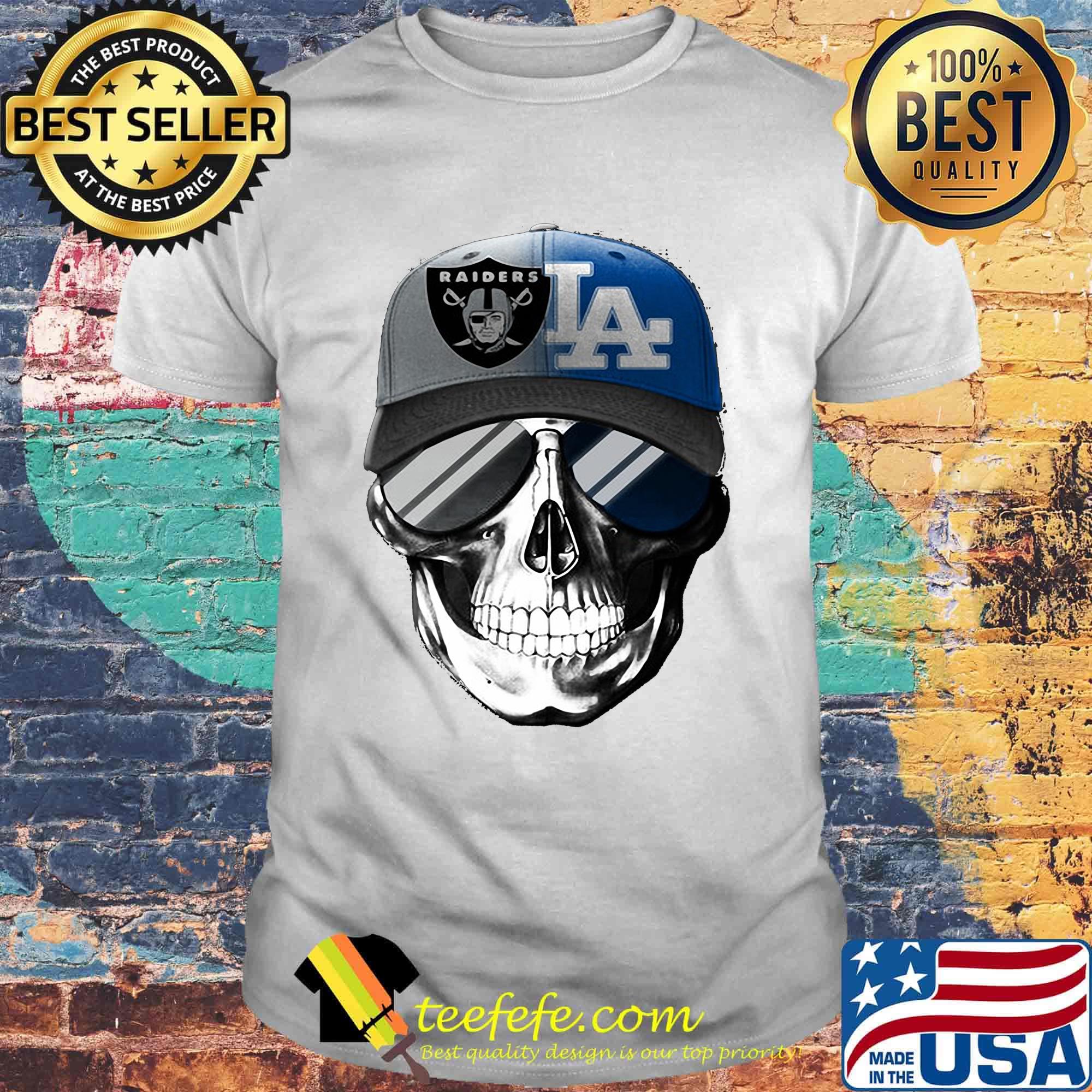 Skull smiling los angeles raiders and los angeles dodgers shirt Skull smiling los angeles raiders and los angeles dodgers shirt