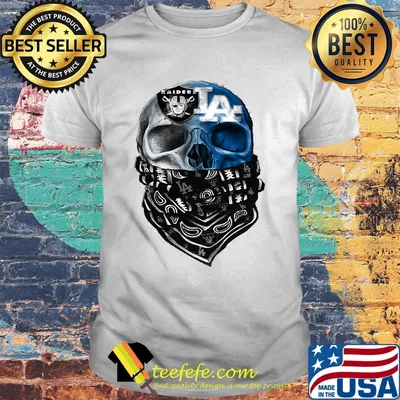 Skull wear mask los angeles raiders and los angeles dodgers shirt