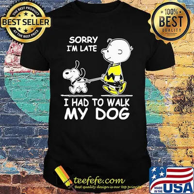 Snoopy and charlie brown sorry i'm late i had to walk my dog shirt