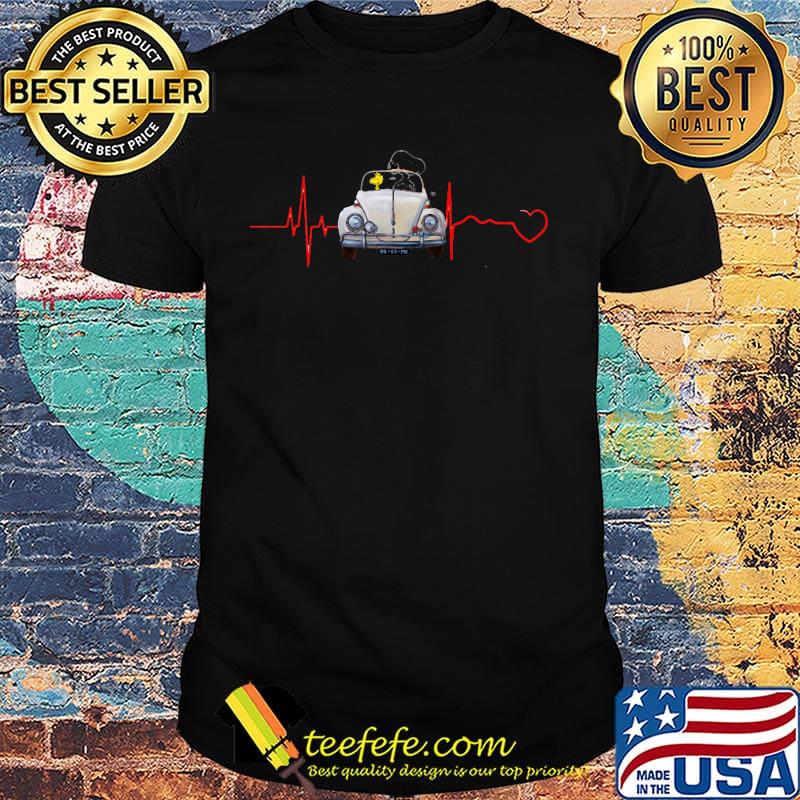Snoopy and woodstock driving car heartbeat shirt