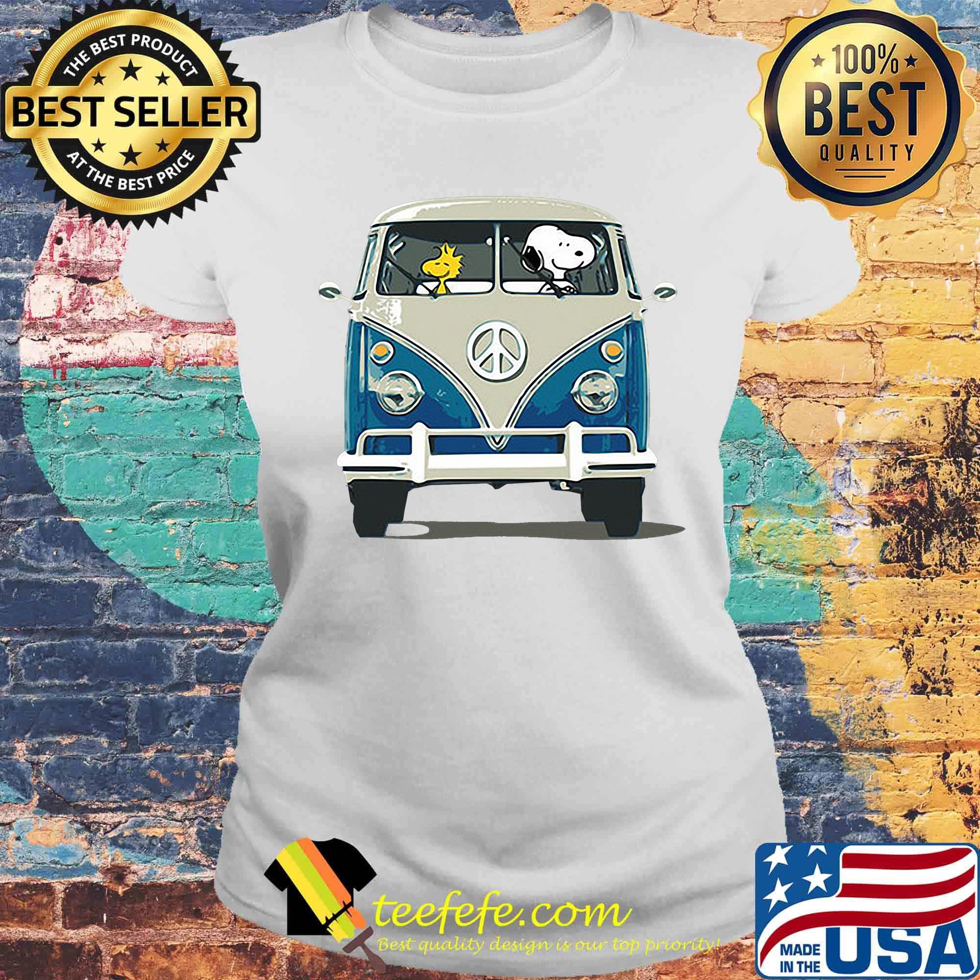 Snoopy and woodstock driving peace bus s Laides tee Snoopy and woodstock driving peace bus s Laides tee