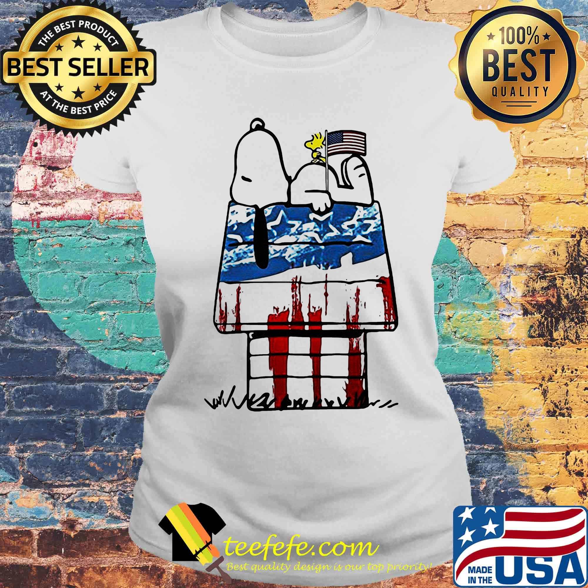 Snoopy and woodstock home american flag independence day s Laides tee Snoopy and woodstock home american flag independence day s Laides tee