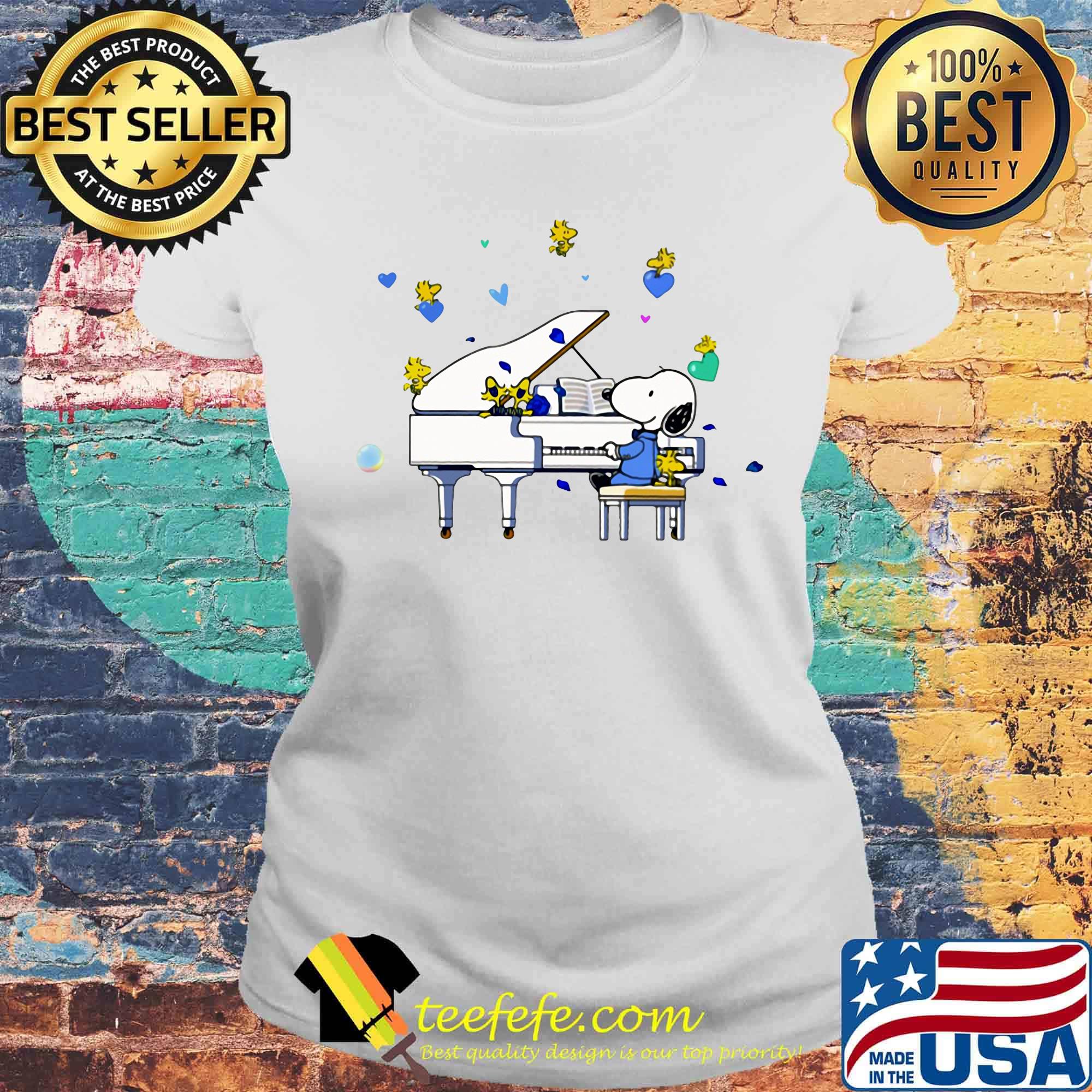 Snoopy and woodstock playing piano hearts s Laides tee Snoopy and woodstock playing piano hearts s Laides tee