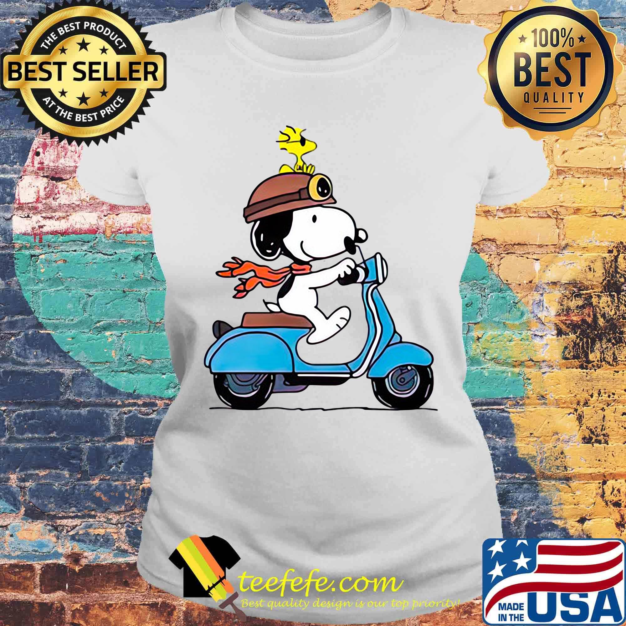 Snoopy and woodstock riding motorcycle s Laides tee Snoopy and woodstock riding motorcycle s Laides tee