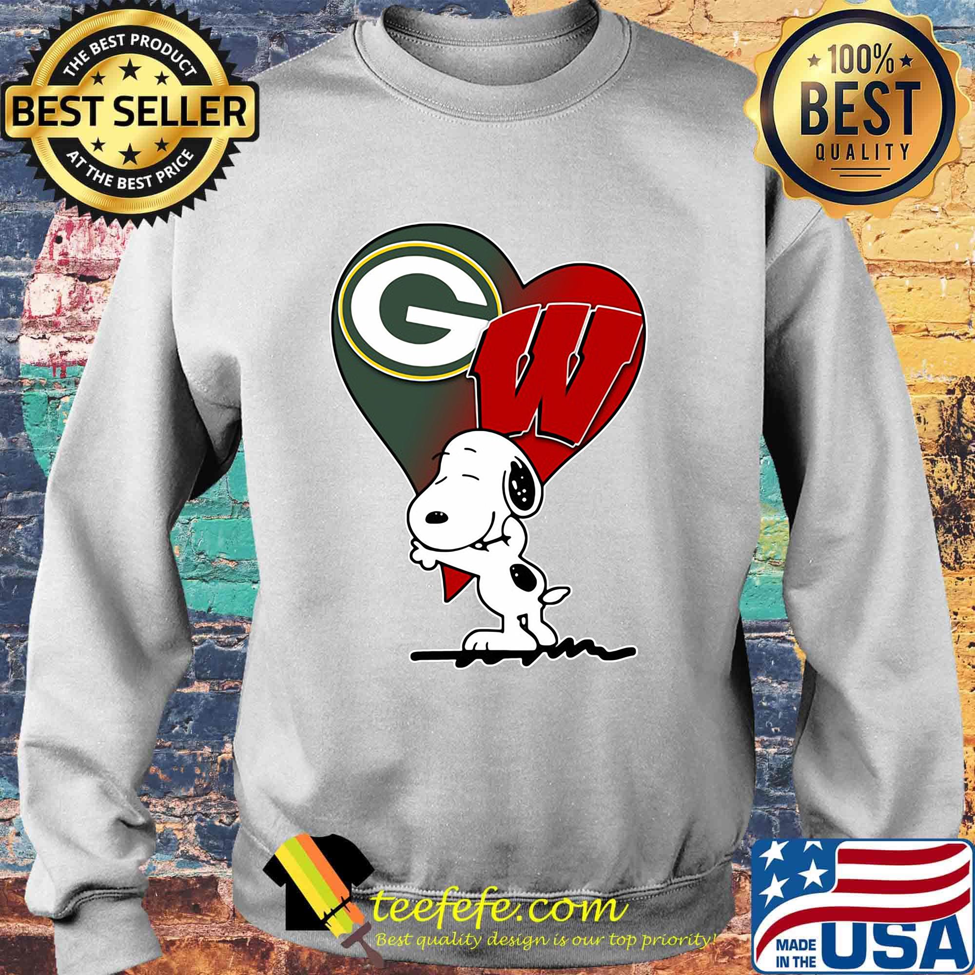 Snoopy heart green bay packers and wisconsin badgers s Sweater Snoopy heart green bay packers and wisconsin badgers s Sweater