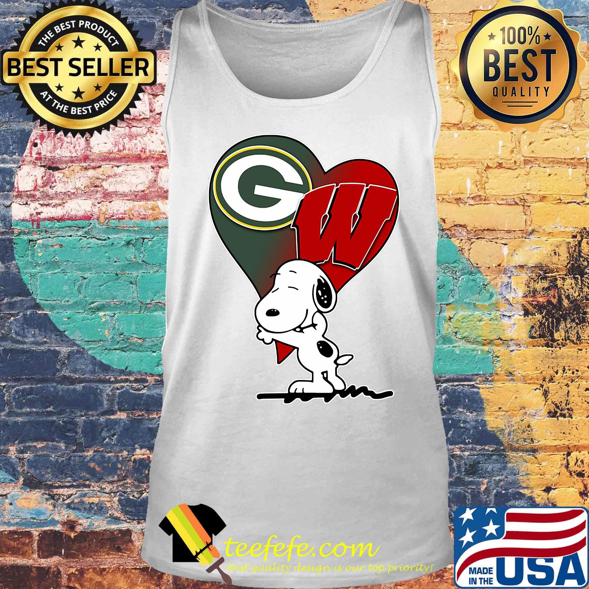 Snoopy heart green bay packers and wisconsin badgers s Tank top Snoopy heart green bay packers and wisconsin badgers s Tank top